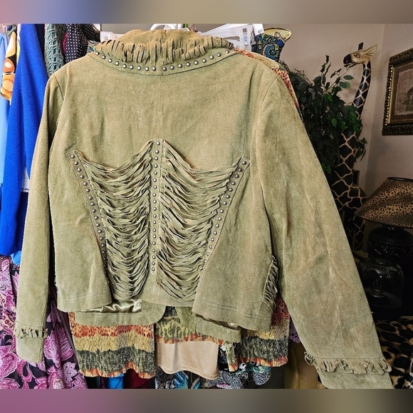 GORGEOUS PAMELA McCOY GREEN GENUINE LEATHER SUEDE JACKET COAT PLUS SIZE 1LX-2XL - Picture 5 of 10